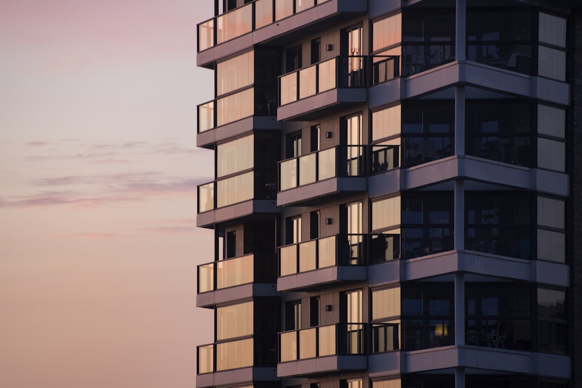 Modern apartment building with glass balconies in Argentina